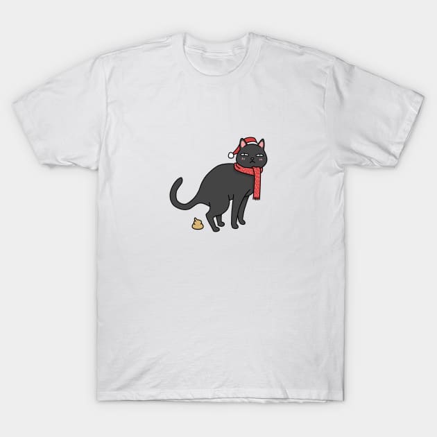 Christmas Black Cat Pooping T-Shirt by Takeda_Art